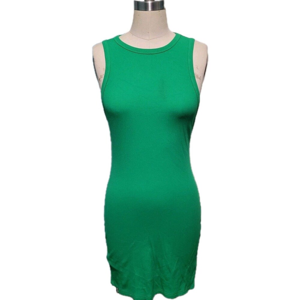 Shein Bodycon  Dress Womens 0XL Kelly Green Ribbed Tank Top Summer Dress